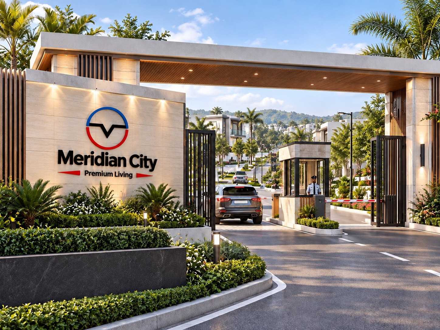 Meridian City landscaped entrance in Engineer